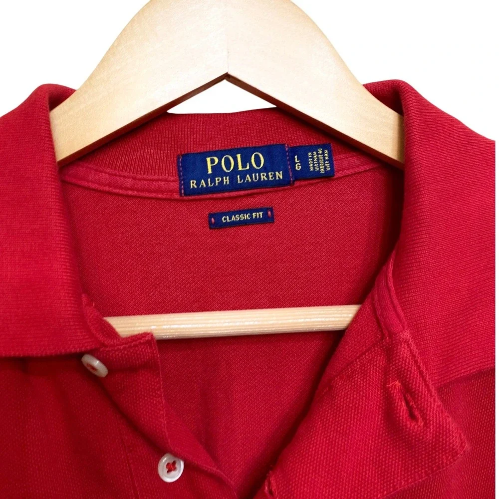 Polo Ralph Lauren Mens Classic Fit Pique Polo Shirt Red Yellow Pony Large